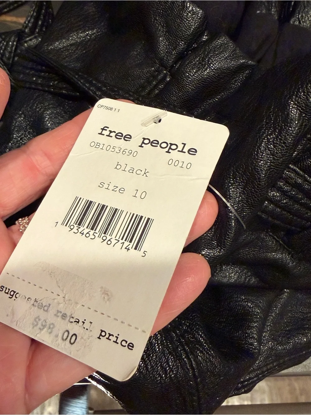 Free People Black Faux-Leather Mini Skirt with Paperbag Waist and Tie